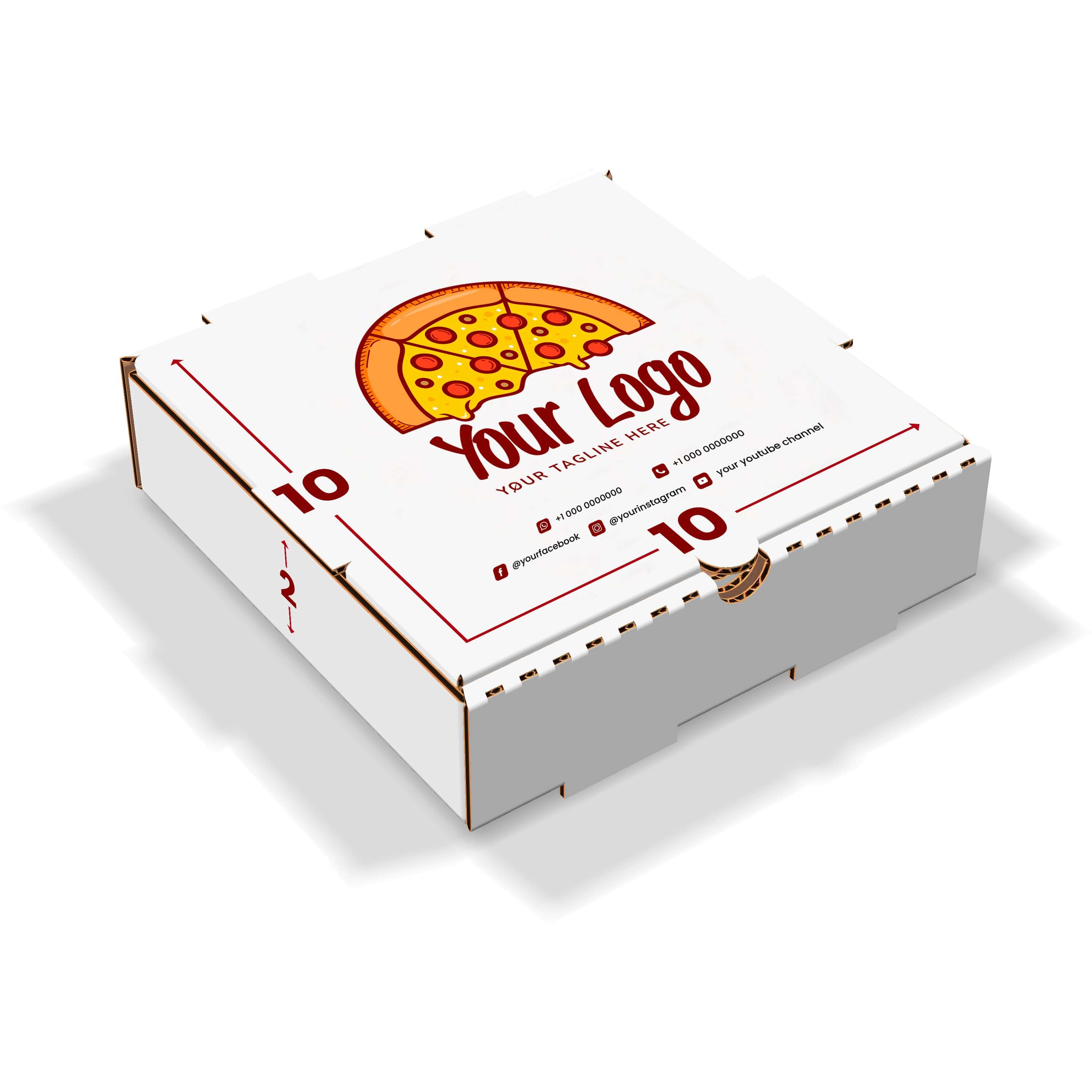 Personalized pizza boxes available in 8 sizes