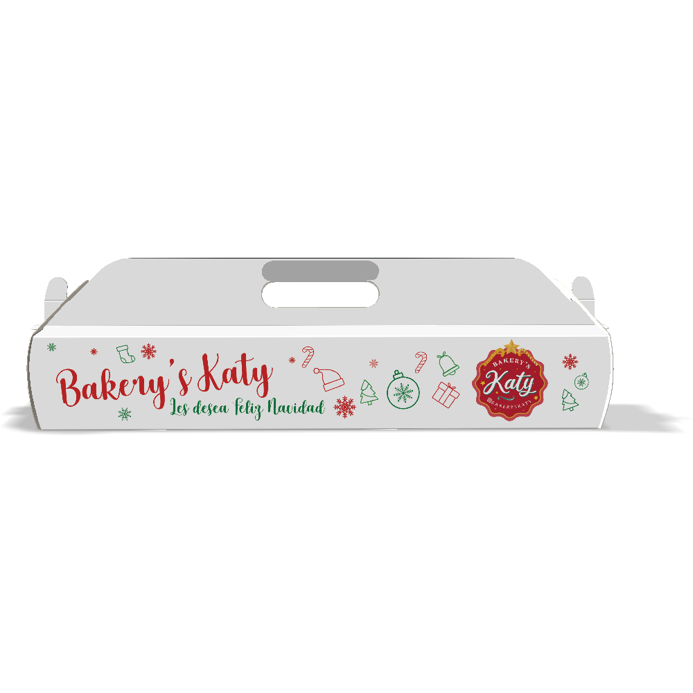 Caja para Pan de Jamón Personalizable con Logos y Social Media (Diseño Feliz Navidad) 
