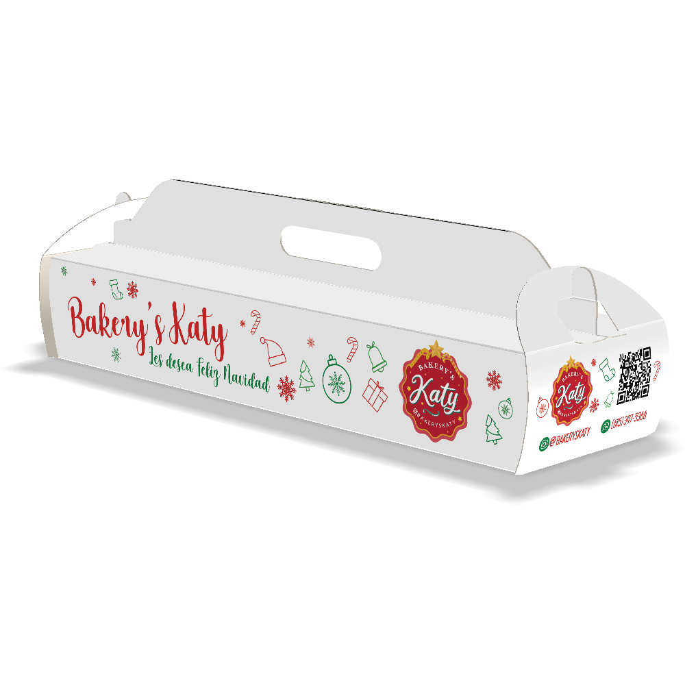 Caja para Pan de Jamón Personalizable con Logos y Social Media (Diseño Feliz Navidad) 